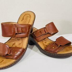 Born Sandals Womens 10 Brown Leather Block Heel Adjustable Buckle Slip On